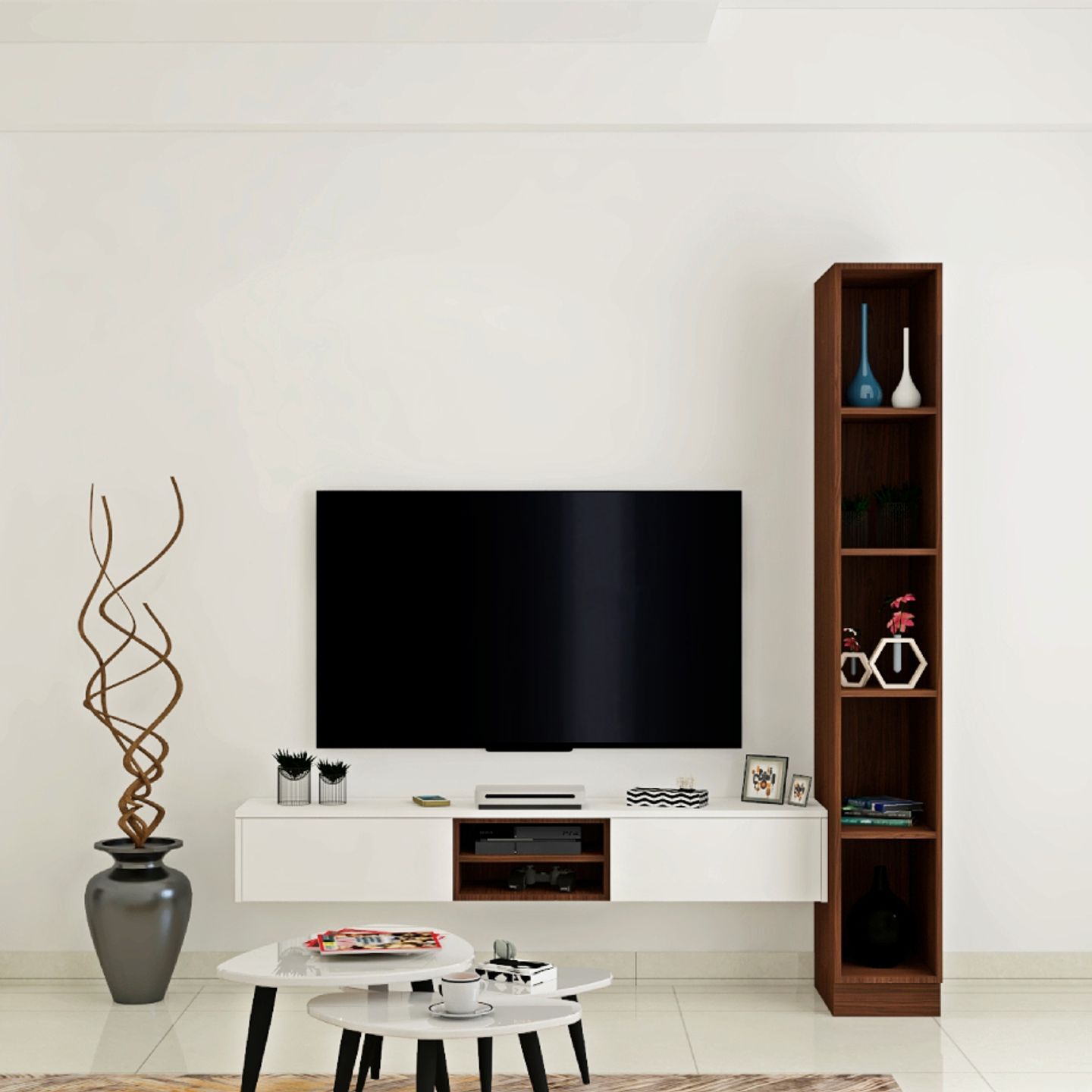 Chic White & Wooden Wall-Mounted TV Unit