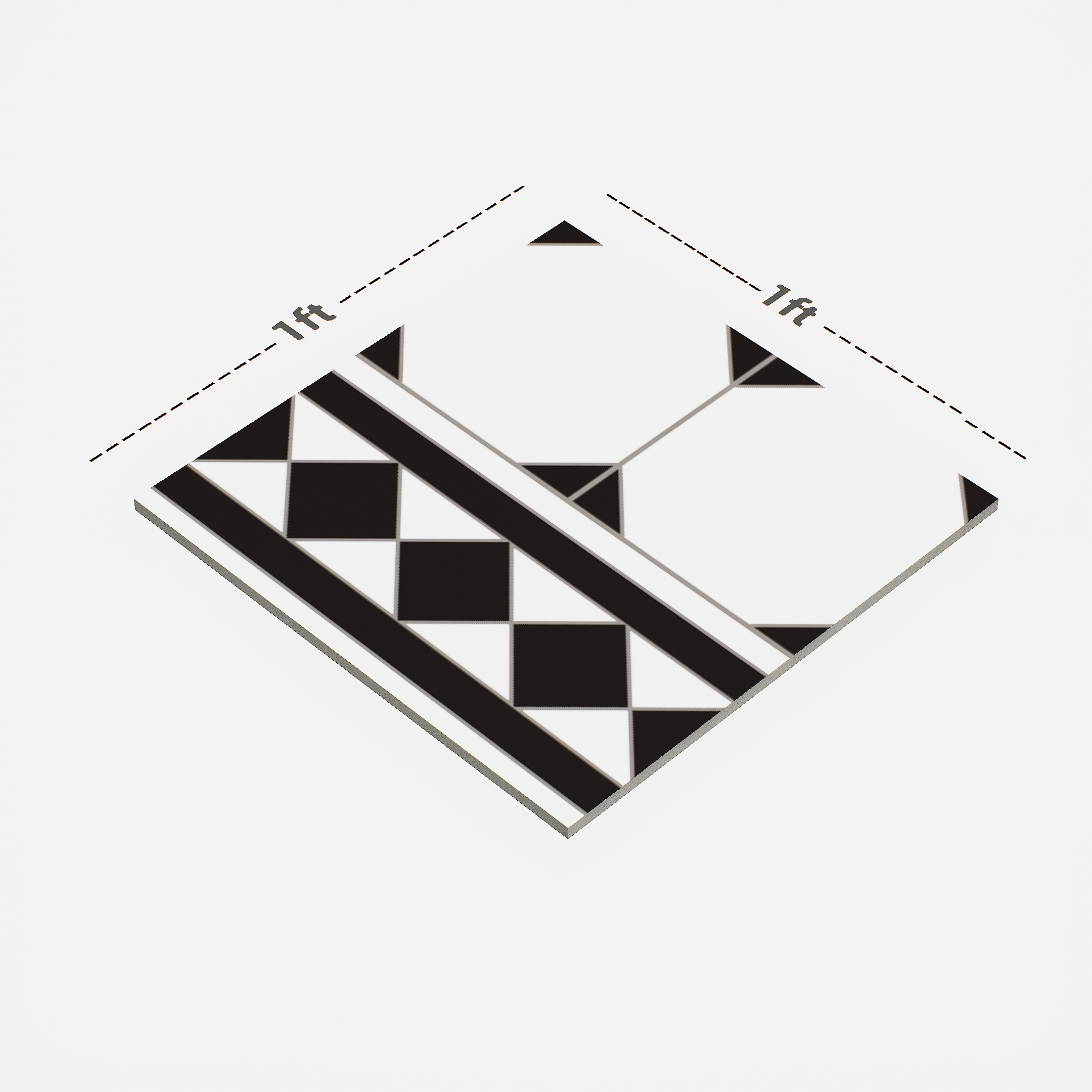 Dimension image of TL 00202 B Pattern 2 Black & White 300 mm x 300 mm Floor & Wall Tile - 9.5 mm | Material Depot