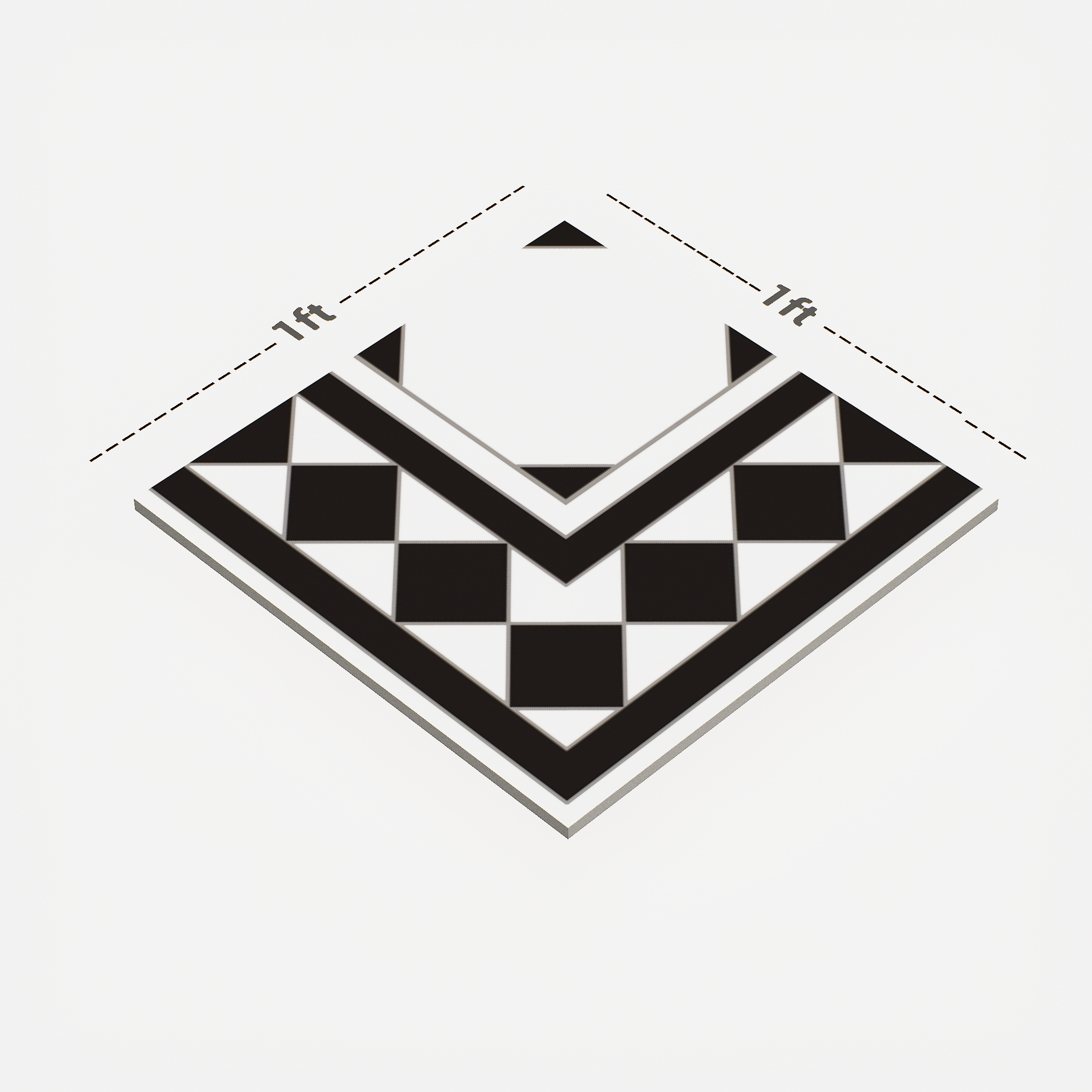 Dimension image of TL 00202 A Pattern 1 Black & White 300 mm x 300 mm Floor & Wall Tile - 9.5 mm | Material Depot