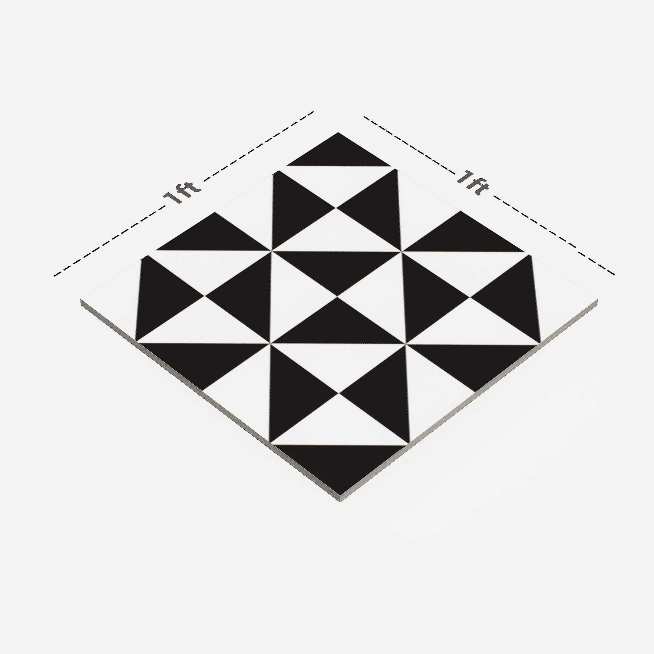 Dimension image of TL 00225 B Pattern 2 Black & White 300 mm x 300 mm Floor & Wall Tile - 9.5 mm | Material Depot