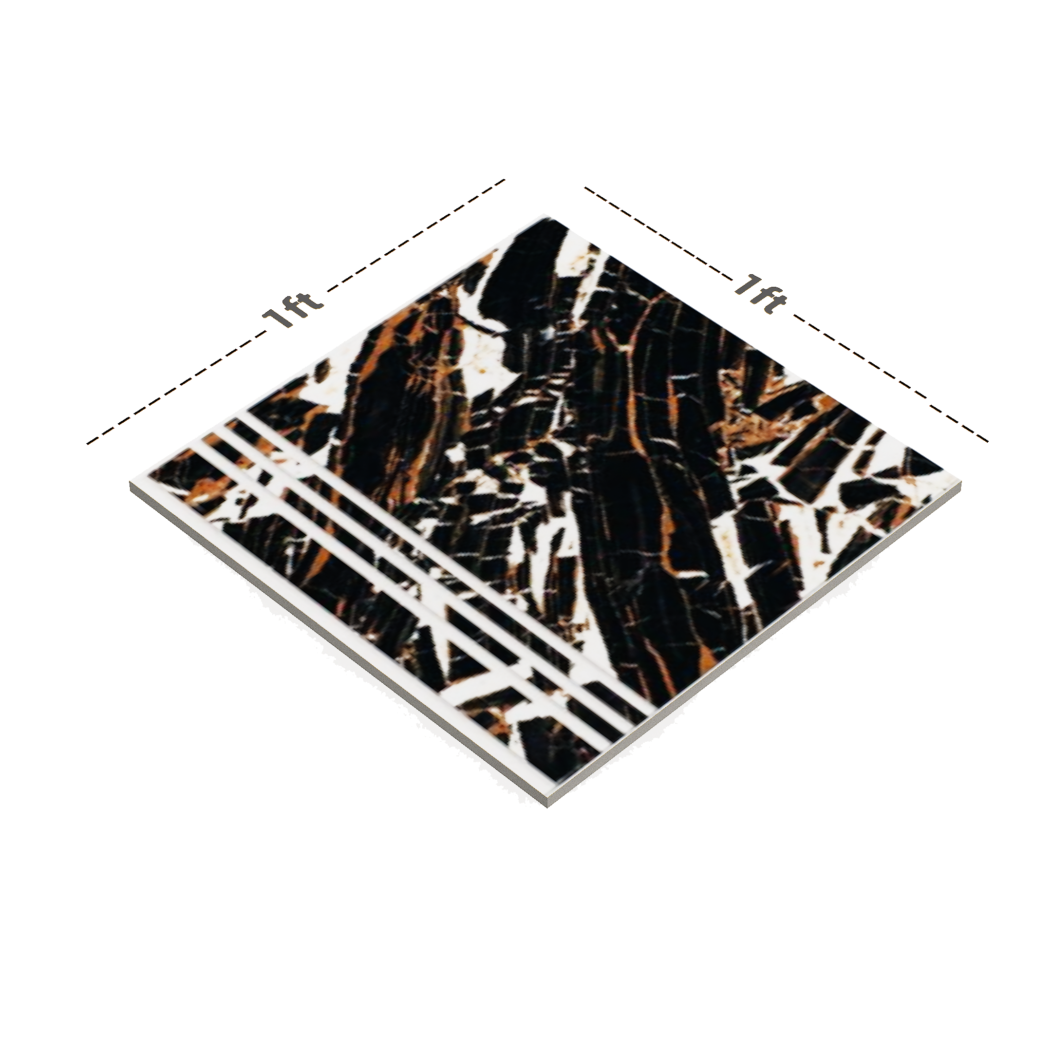 Dimension image of TL 00503 A Pattern 1 Shadow Black 12 x 12 Inch Matte Finish Anti Skid Parking Vitrified Floor Tile - 9 mm | Material Depot