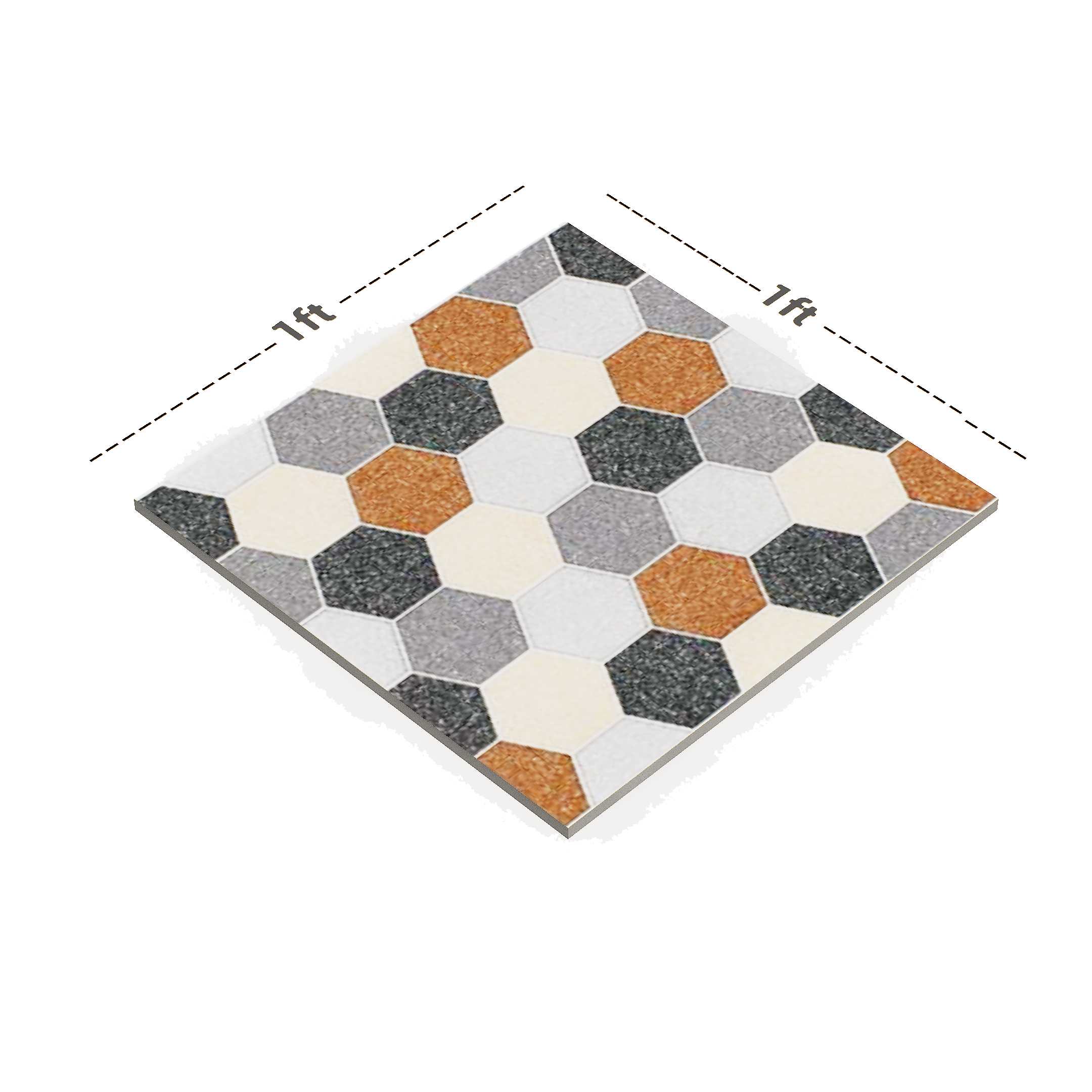 Dimension image of TL 00542 Grey & Blue 12 x 12 Inch Matte Finish Anti Skid Parking Vitrified Floor Tile - 9 mm | Material Depot