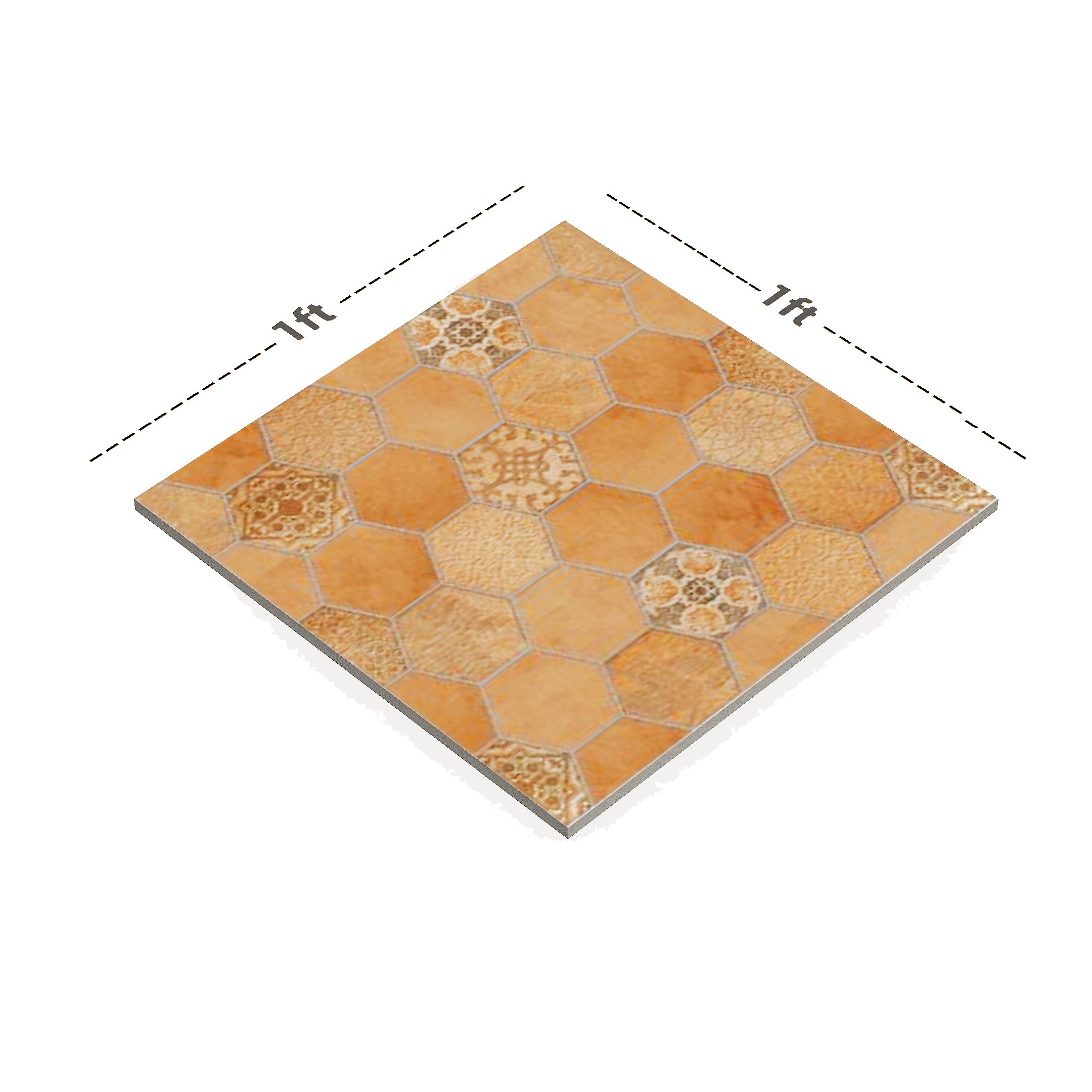 Dimension image of TL 00543 Camel Brown 12 x 12 Inch Matte Finish Anti Skid Parking Vitrified Floor Tile - 9 mm | Material Depot