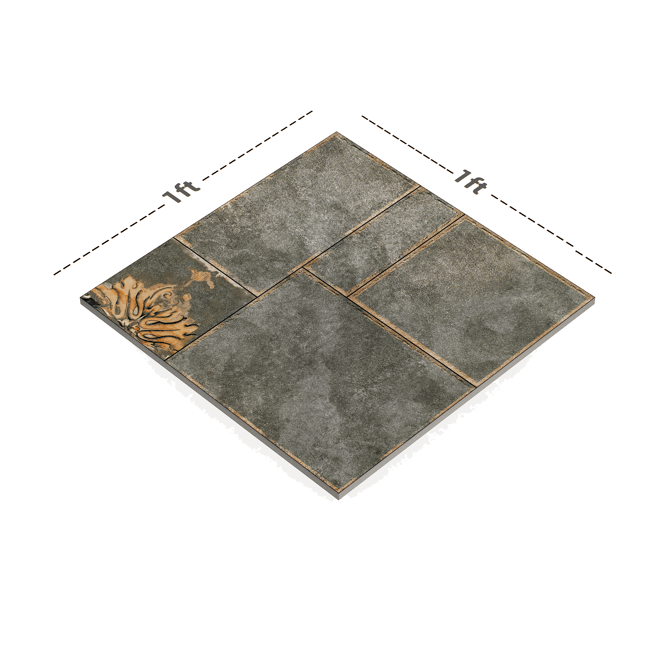 Dimension image of TL 01814 A Pattern 1 Fossil Grey 12 x 12 inch Matte Finish Parking Anti Skid Vitrified Floor Tile - 8 mm | Material Depot