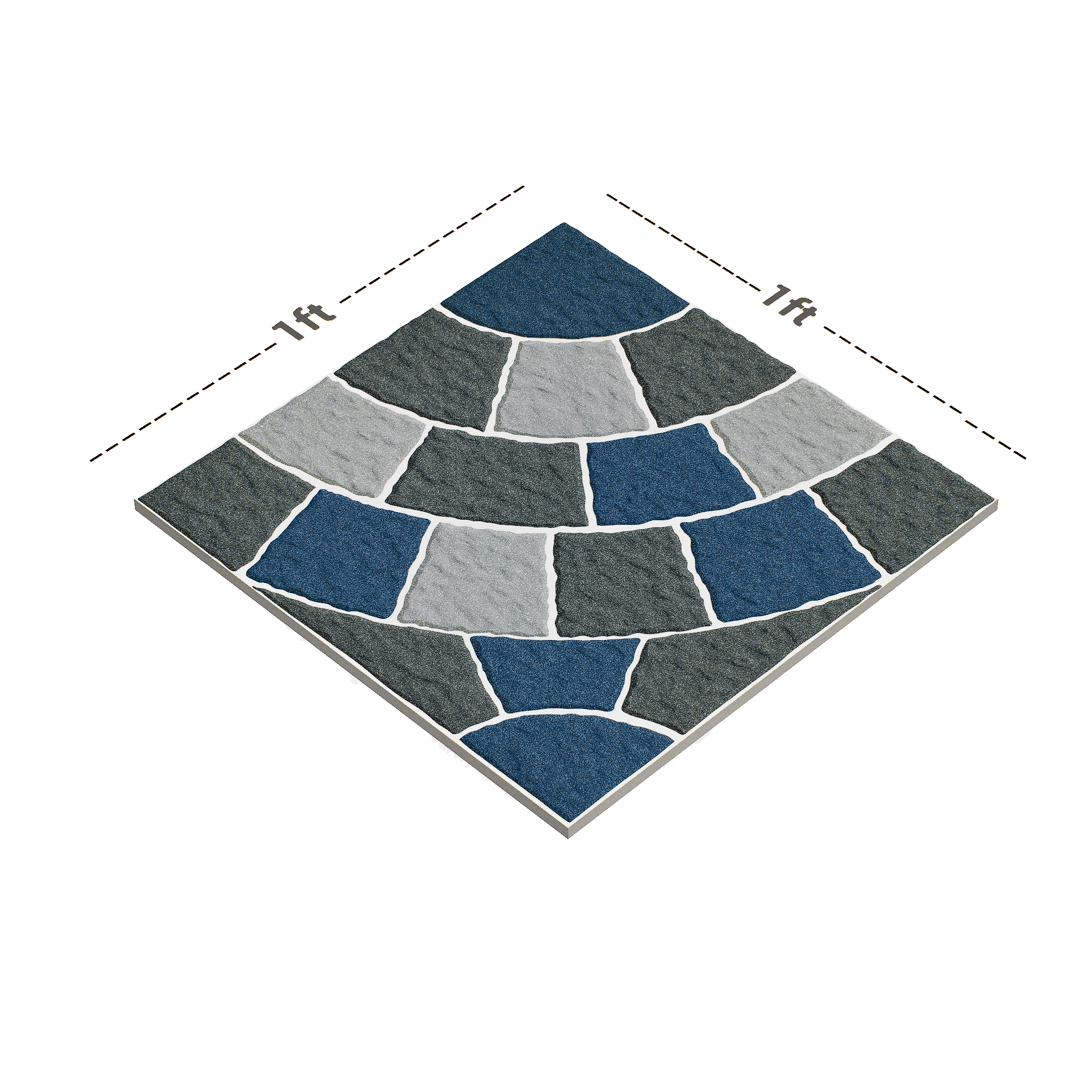 Dimension image of TL 01820 Geometric Blue 12 x 12 inch Matte Finish Parking Anti Skid Vitrified Floor Tile - 8 mm | Material Depot