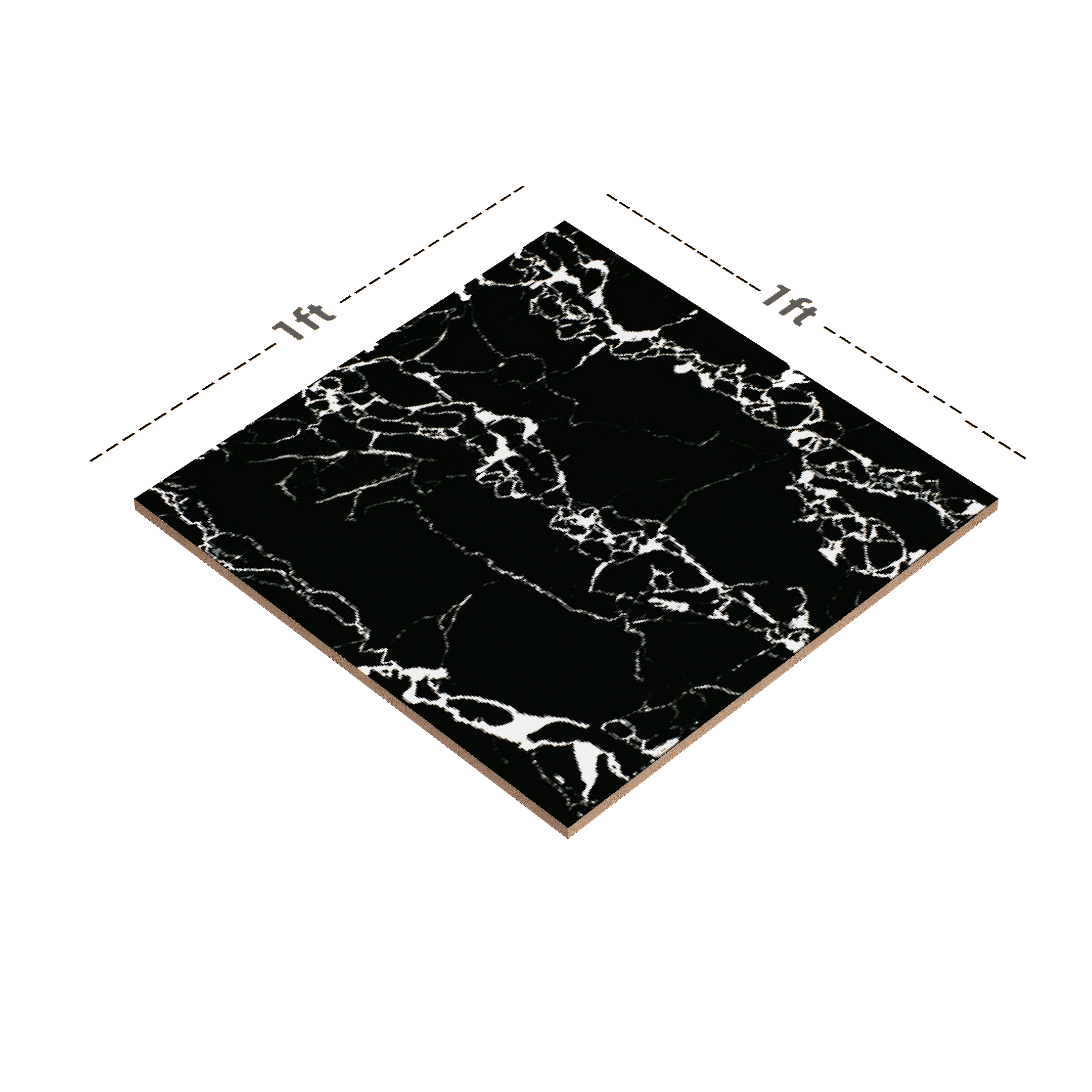 Dimension image of TL 01902 D Black Dark 300x300 mm Matte Finish Anti-Skid Ceramic Matching Floor Tile - 6 mm | Material Depot