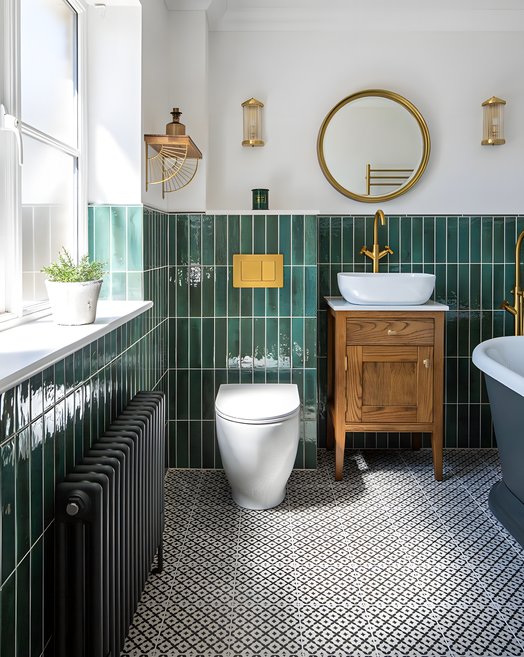 Traditional Bathroom with Green Subway Tiles | Material Depot