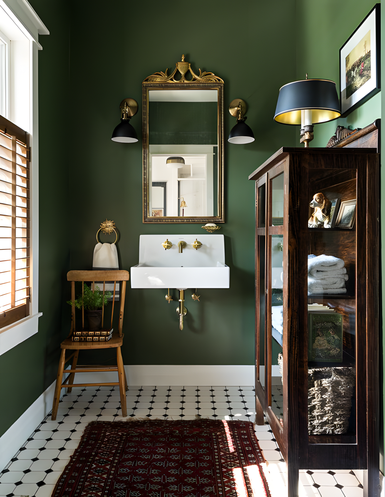 Traditional Bathroom with Green Walls and Vintage Accents | Material Depot