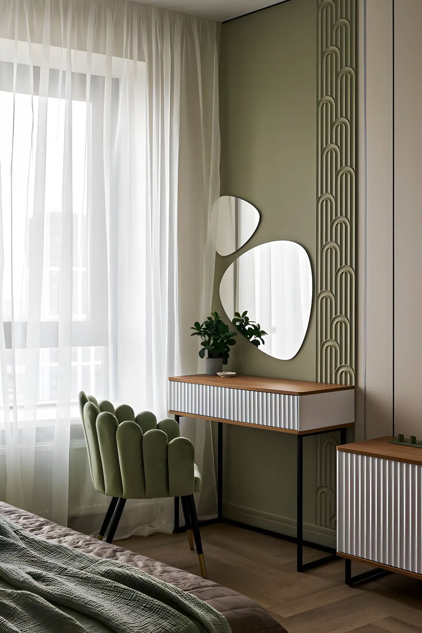 Tranquil Bedroom with Fluted Details and Sage Accents | Material Depot