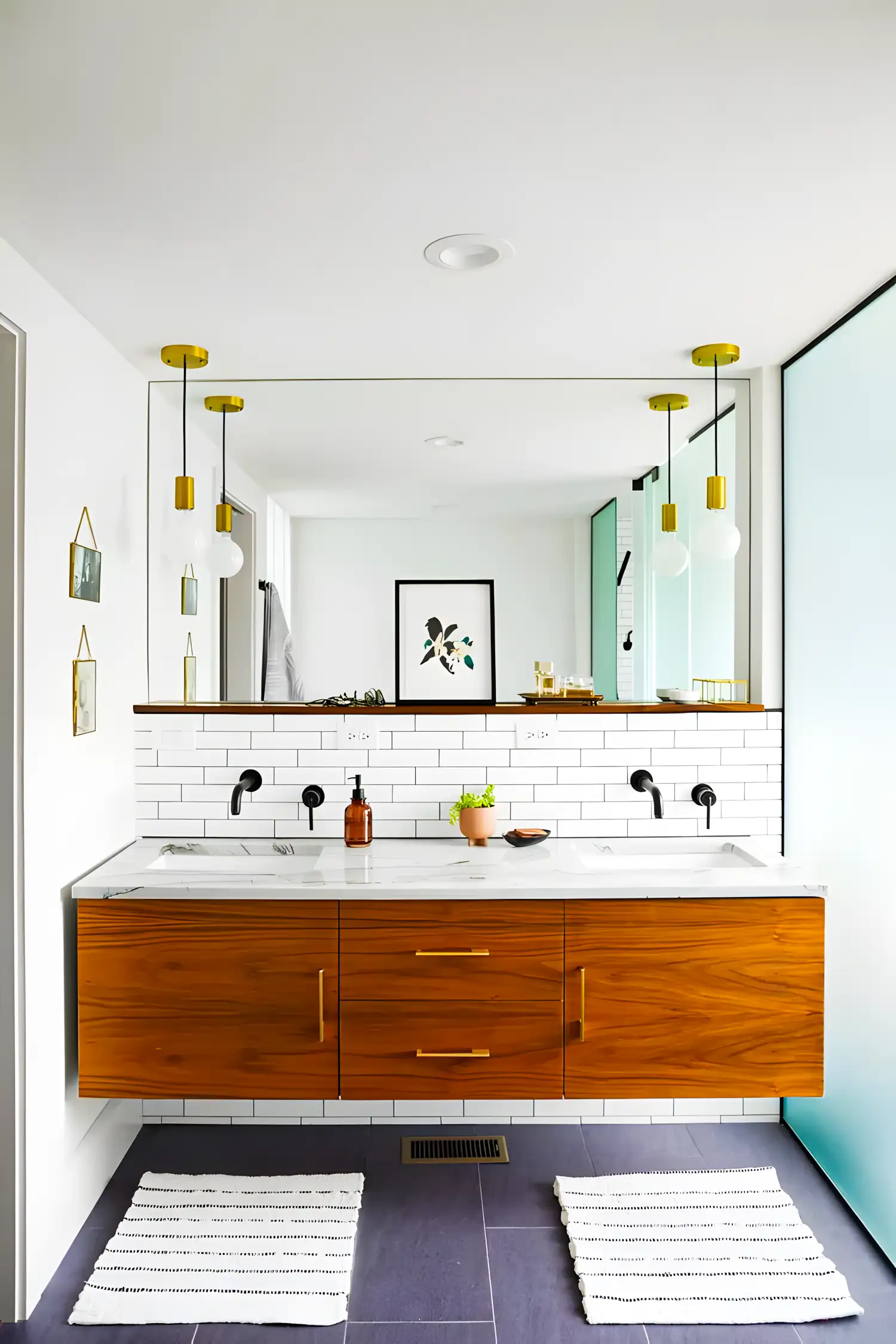 Trendy Bathroom With Subway Tile Backsplash And Brass Hardware | Material Depot