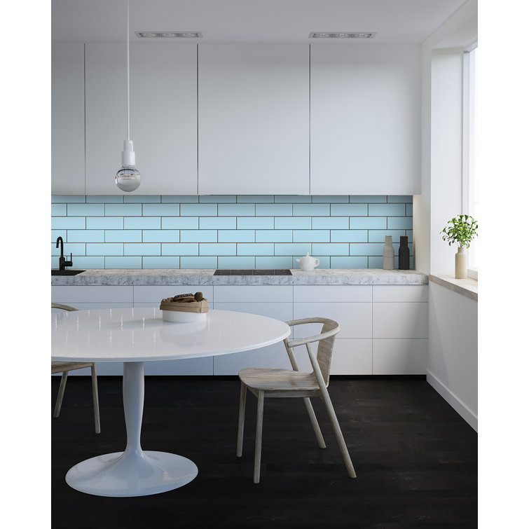 Trendy Contrast White, Light Blue, and Black Kitchen Area | Material Depot