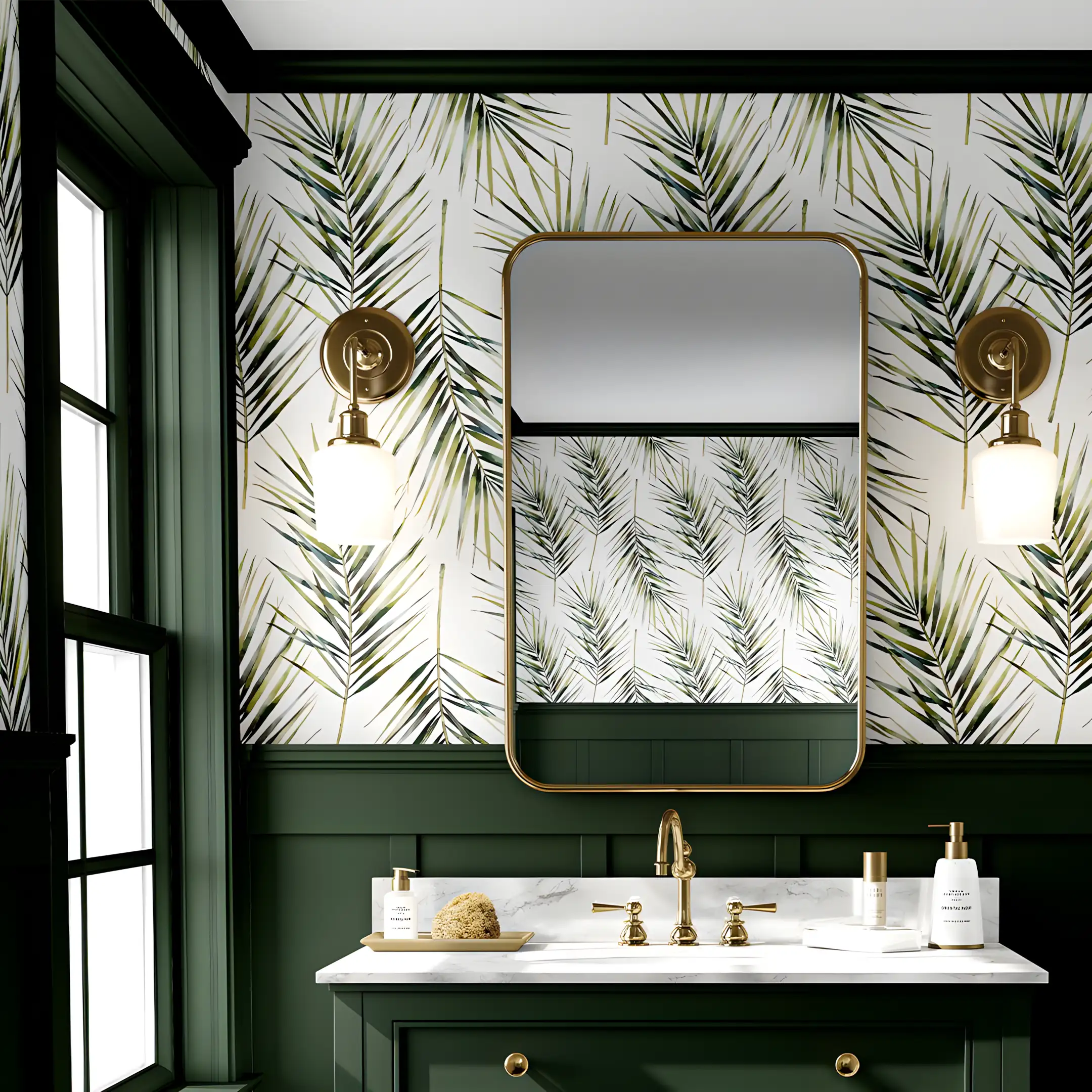 Tropical Elegance: Verdant Palms and Gold Accents | Material Depot