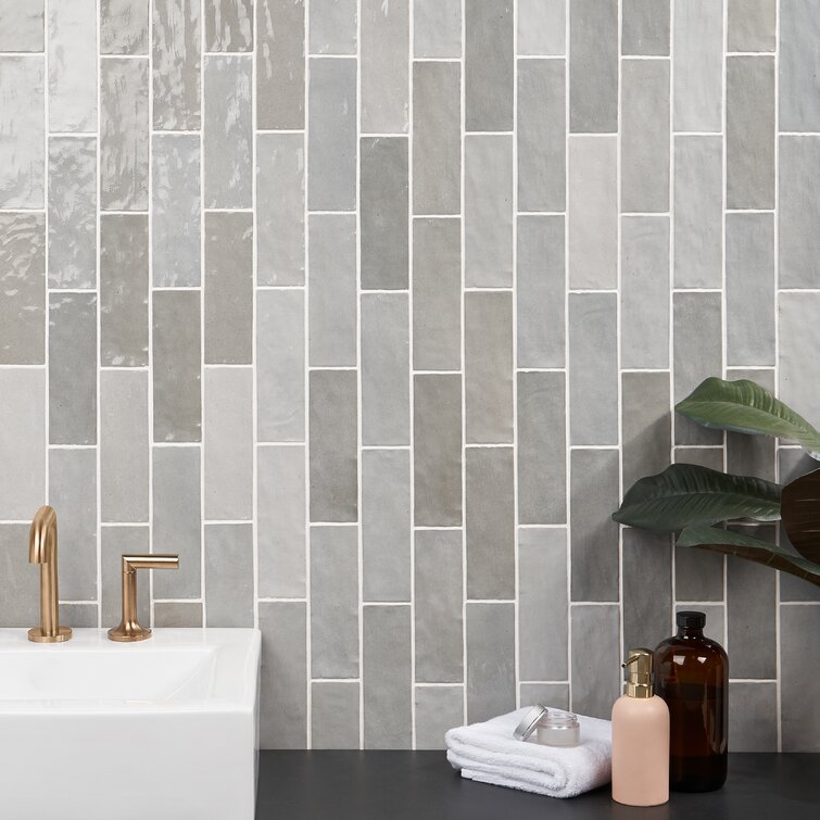 Urban Elegance Vertical Grey Tiles and Sleek Monochrome in Bathroom | Material Depot