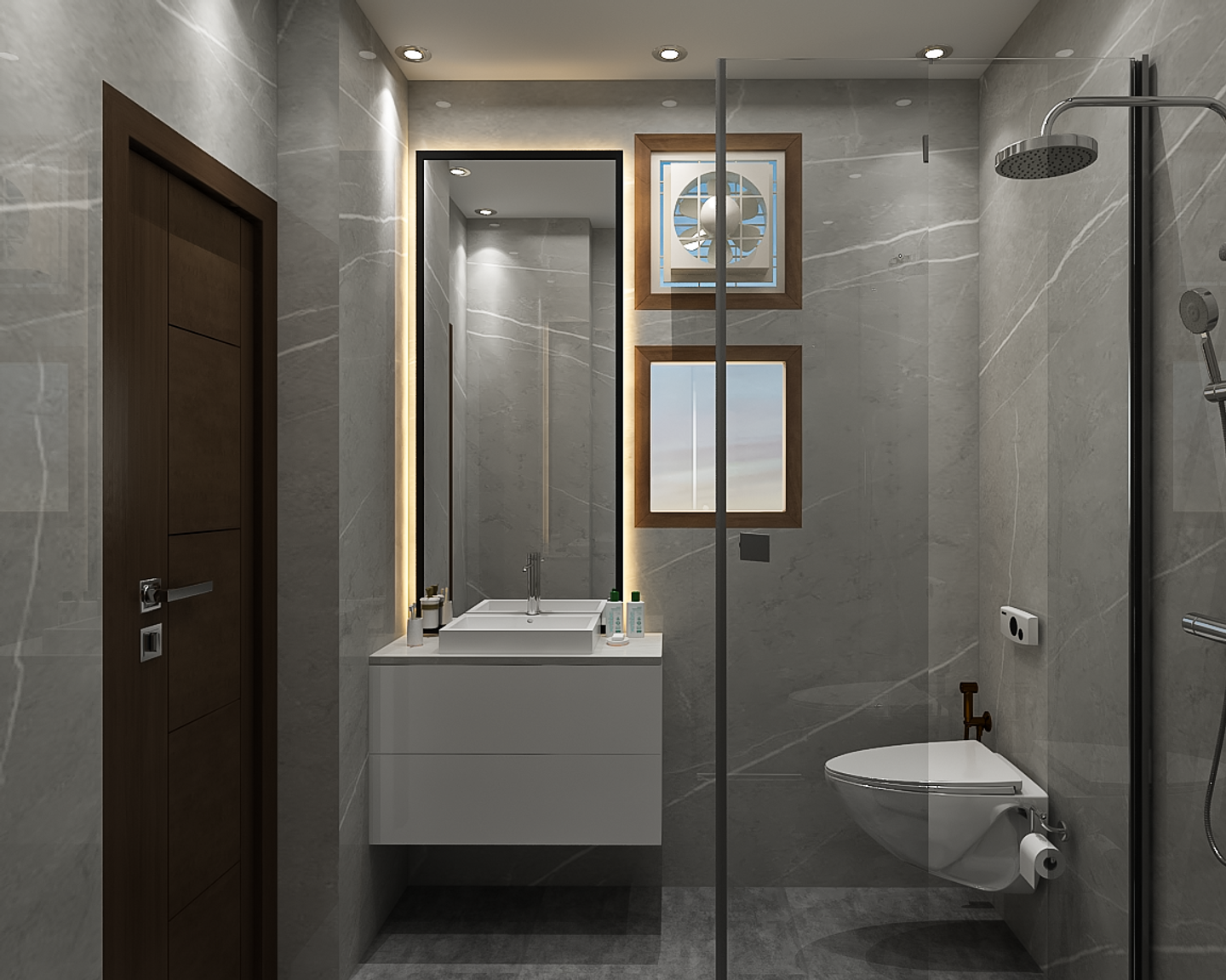 Compact Grey Industrial Bathroom Design