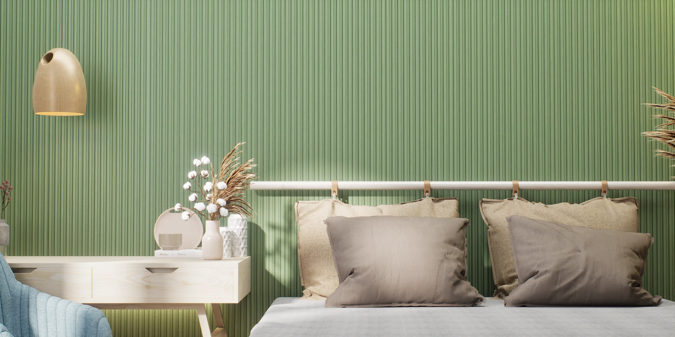 Vertical Striped Panels in a Modern Bedroom | Material Depot