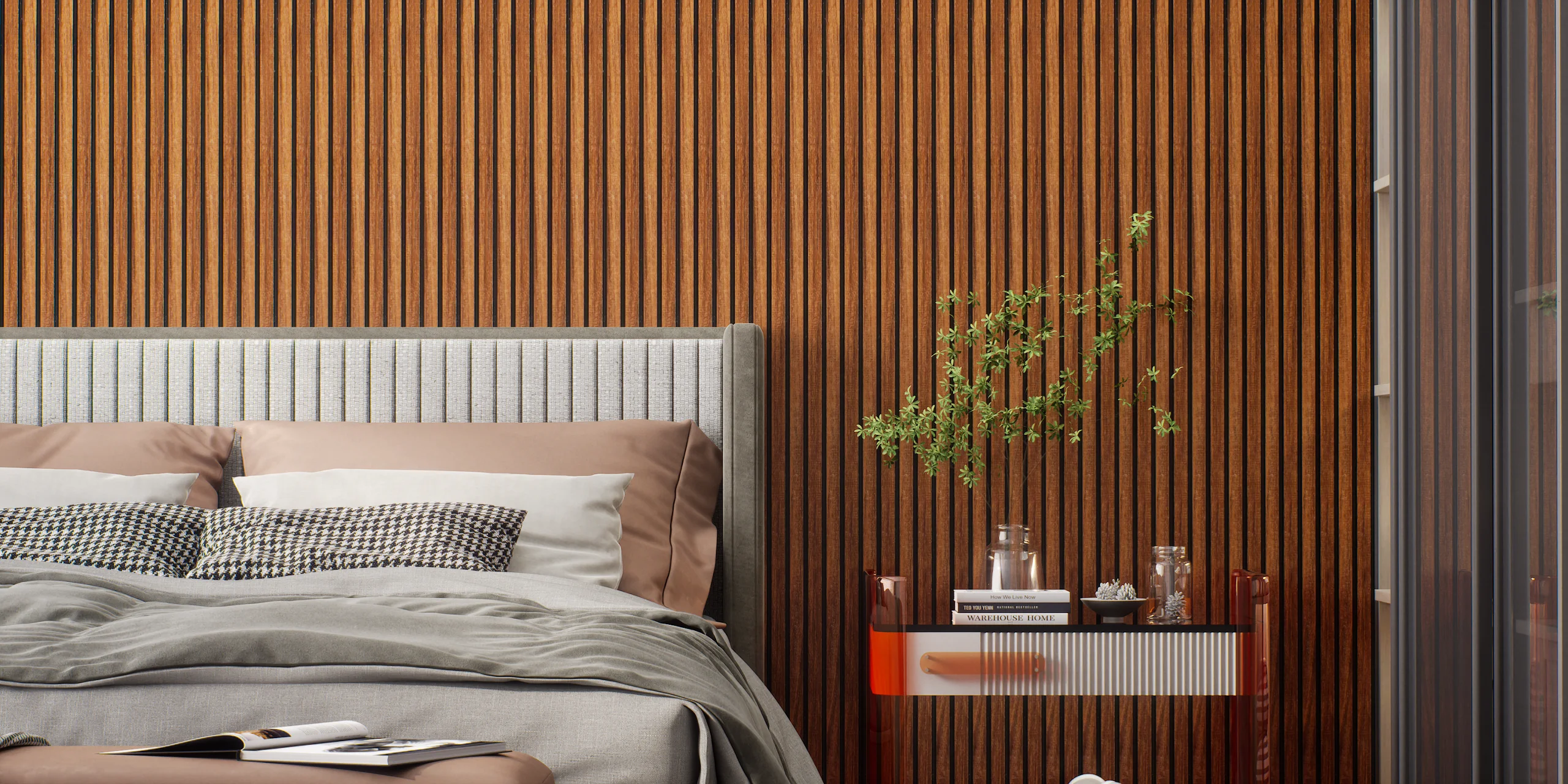 Vertical Wood Paneling in a Modern Bedroom | Material Depot