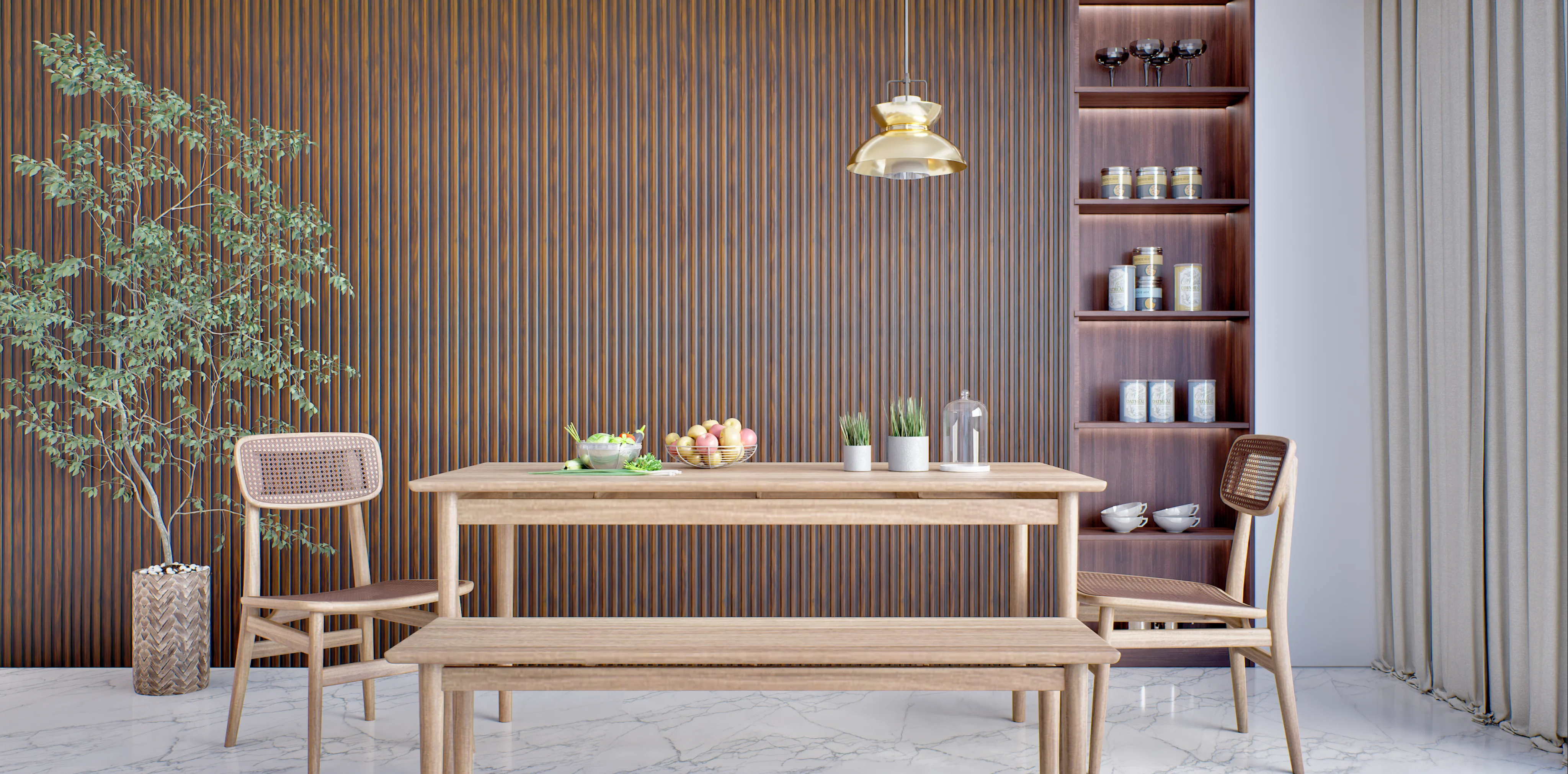 Vertical Wood Paneling in a Modern Dining Room | Material Depot