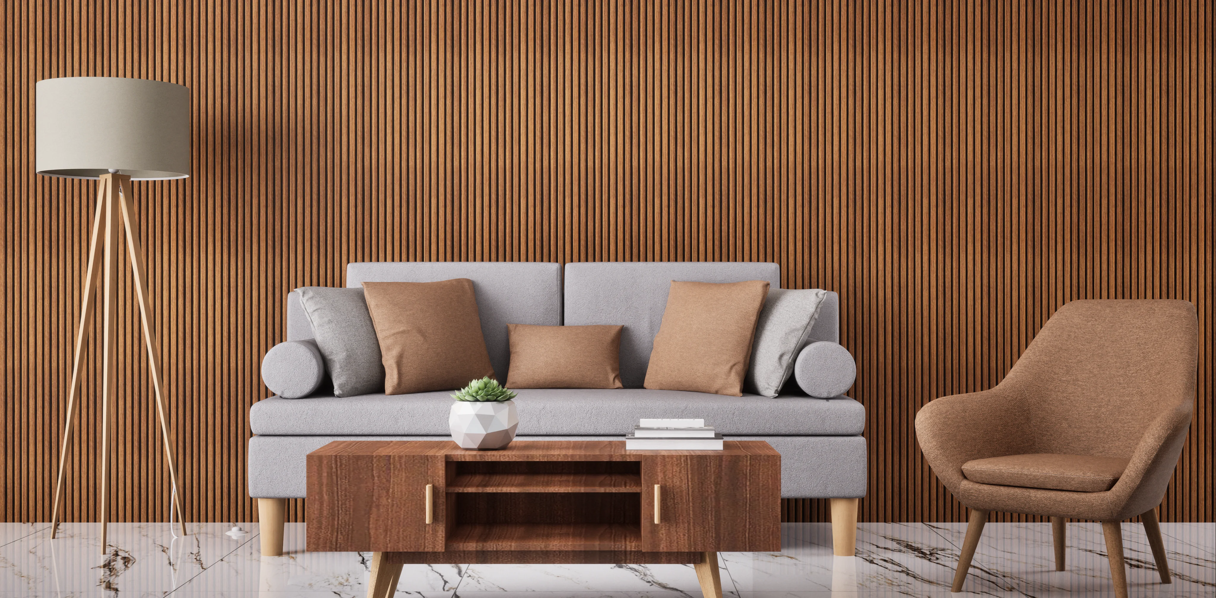 Vertical Wood Paneling in a Modern Living Room | Material Depot