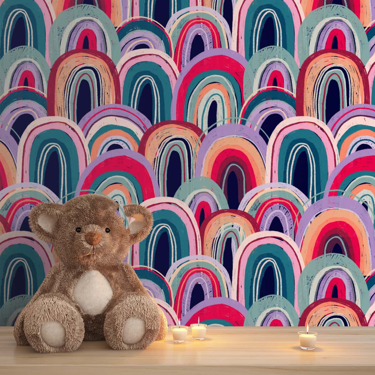 A close-up of a Vibrant and Colorful Kids Room Wallpaper Sparkla N Shine Series Abstract Design (Customised Size Wallpaper) with a finish available at Material Depot in Bangalore