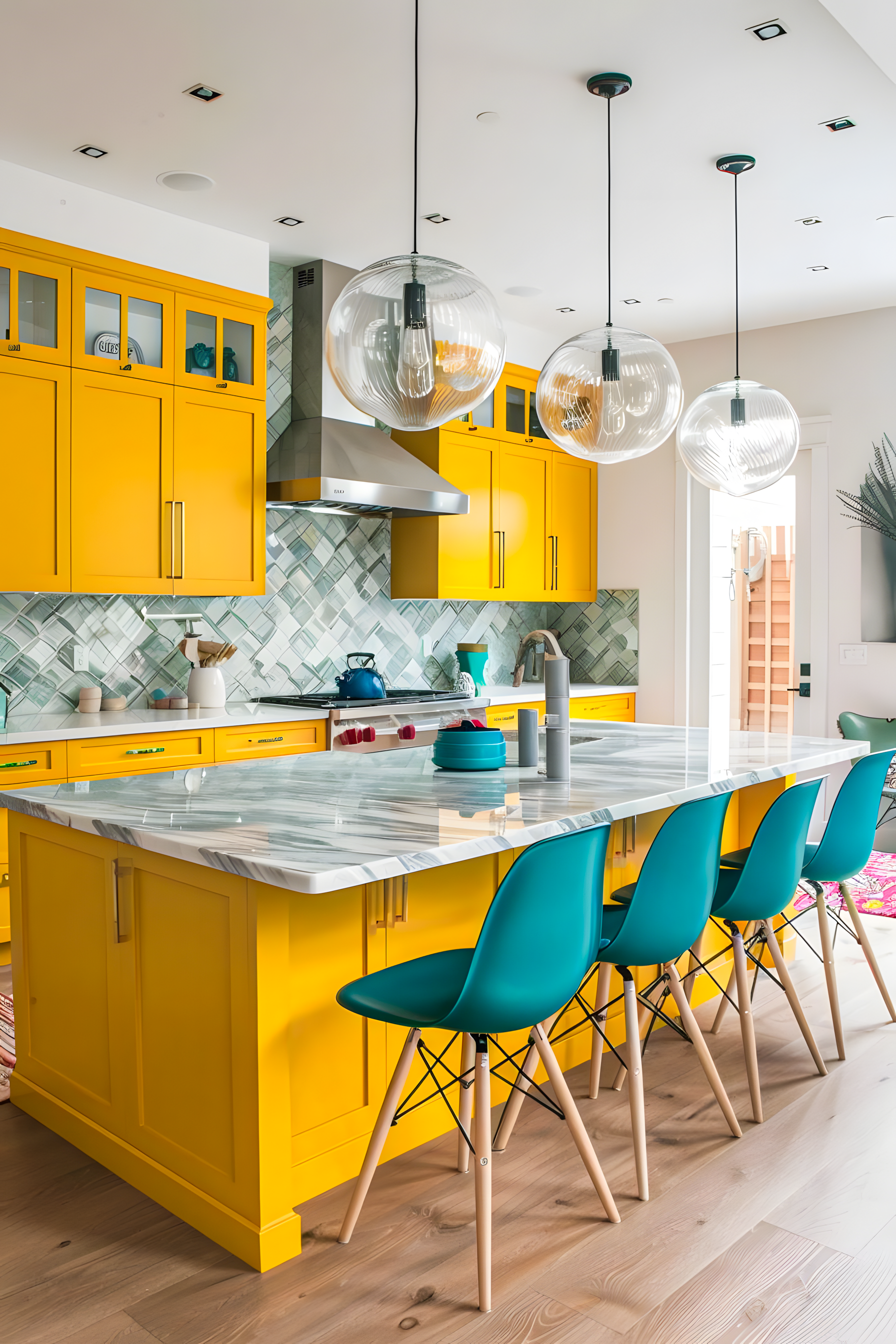 Vibrant Modern Kitchen With Yellow Cabinets And Marble Countertop | Material Depot