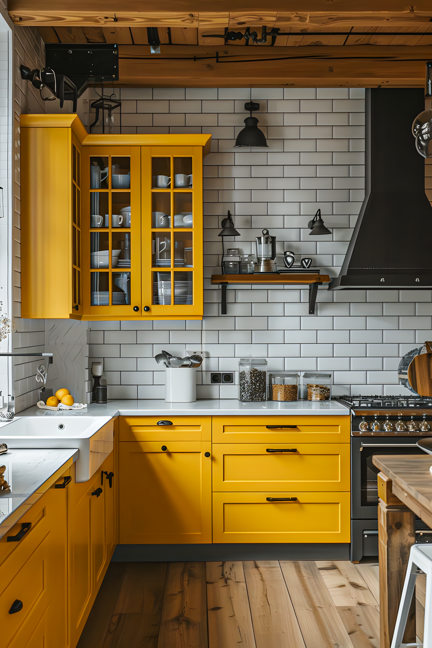 Vibrant Yellow Kitchen with White Subway Tiles | Material Depot