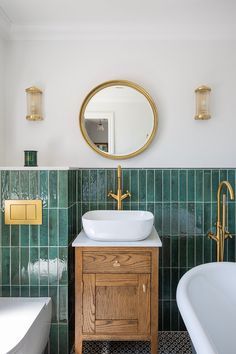 Vintage Elegance Meets Modern Luxury: Teal Tile and Gold Accents in a Refreshing Bathroom Design | Material Depot