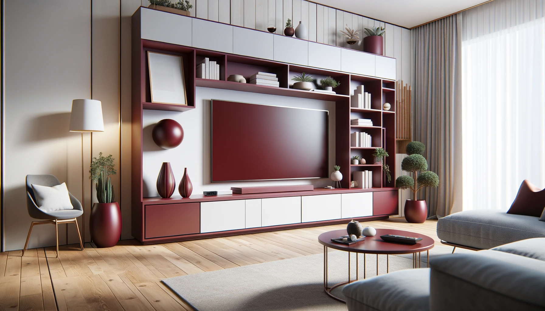 Warm Elegance with Deep Red Accents in Contemporary Living Space | Material Depot