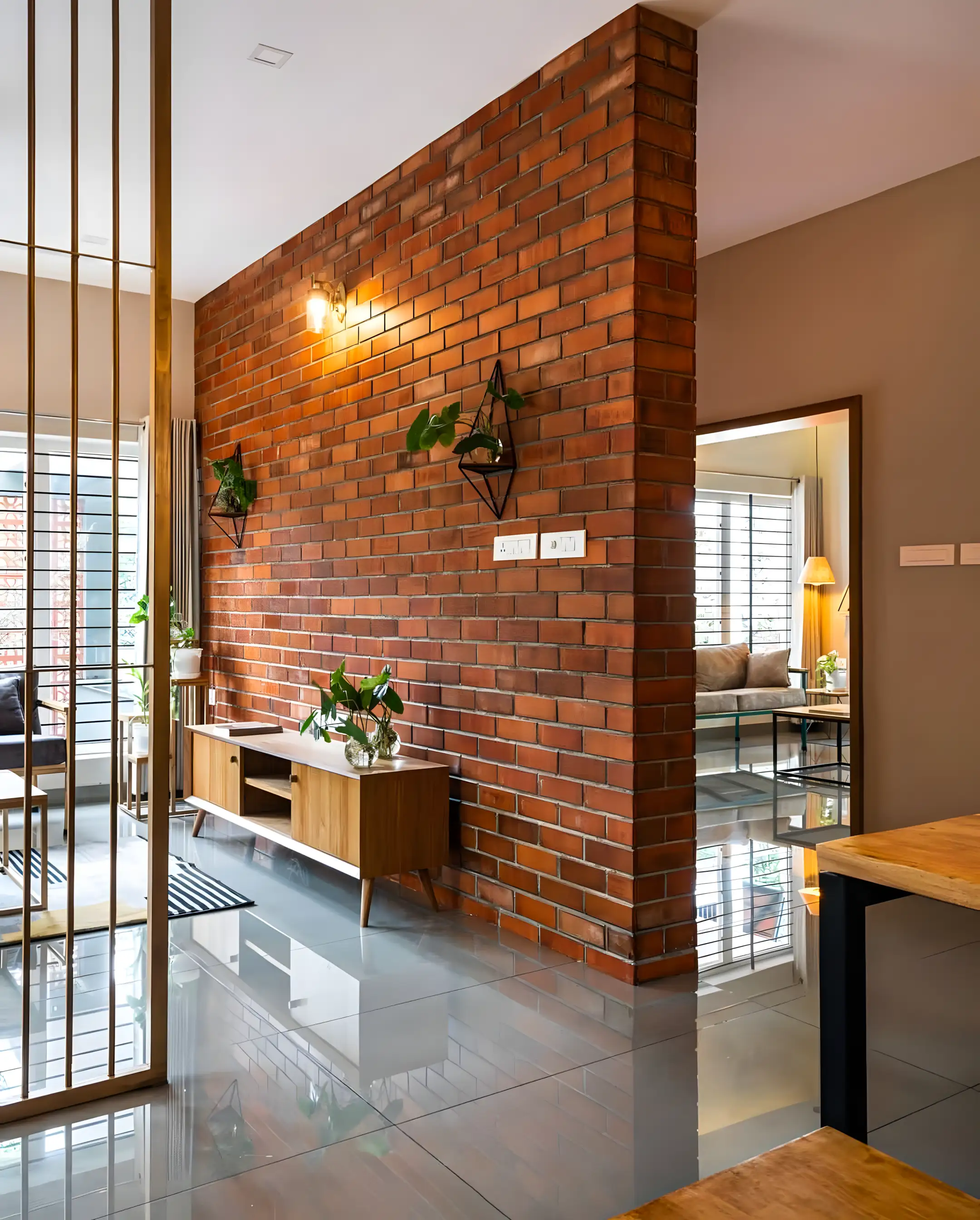 Warm Industrial Living Space with Exposed Brick Wall | Material Depot