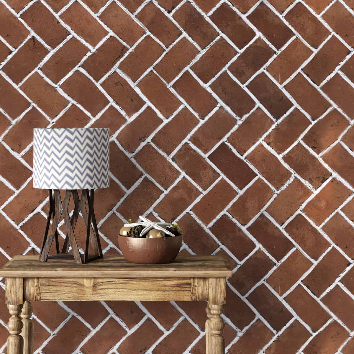 A close-up of a 3D Red Brick Wallpaper for Home and Office 19.6 Inches(W) x 420 Inches(H) Atarangi Series 3D Patterned - 57 Sq. Ft. with a finish available at Material Depot in Bangalore