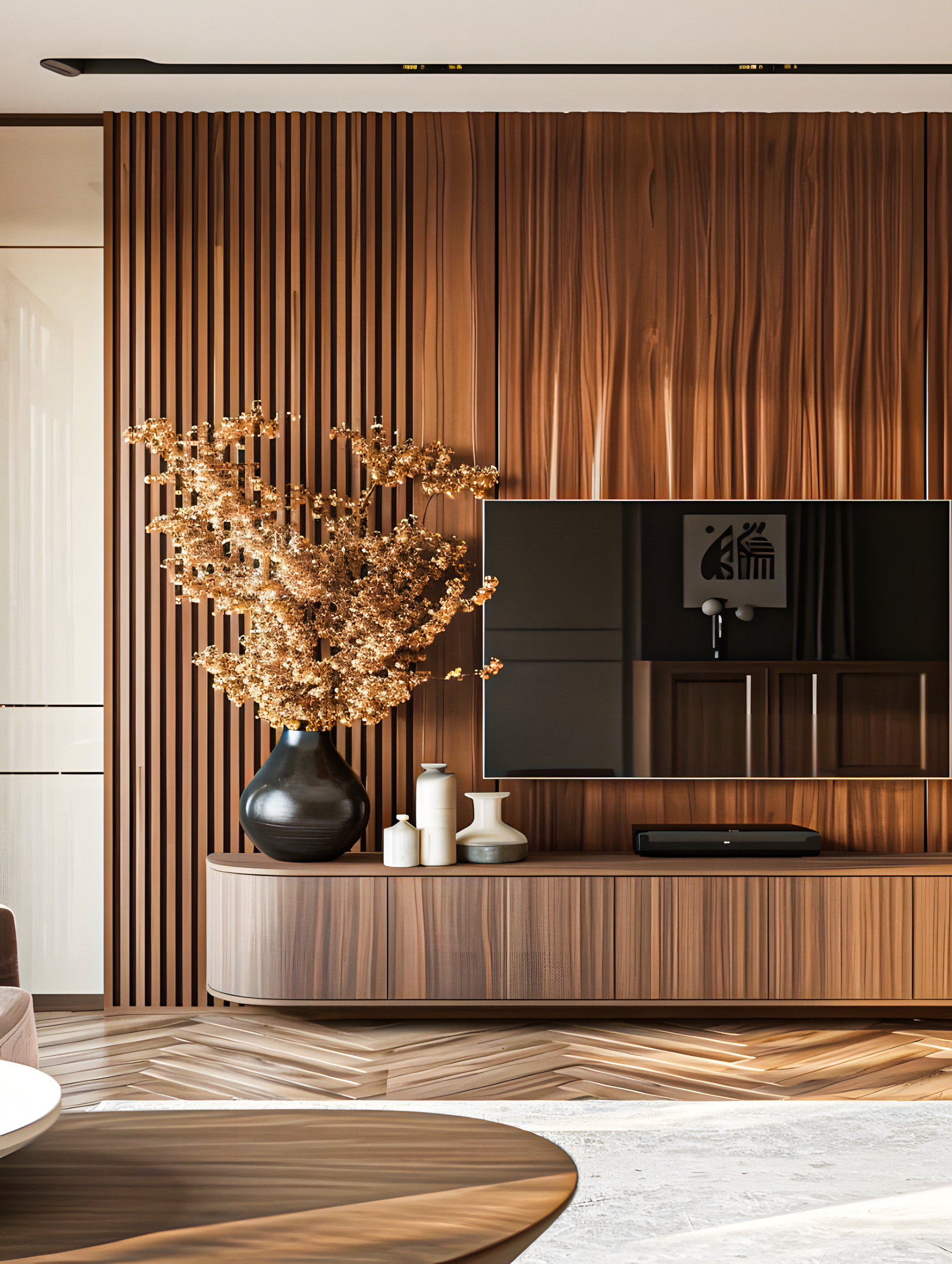 Warm Wooden Haven: A Contemporary TV Unit | Material Depot