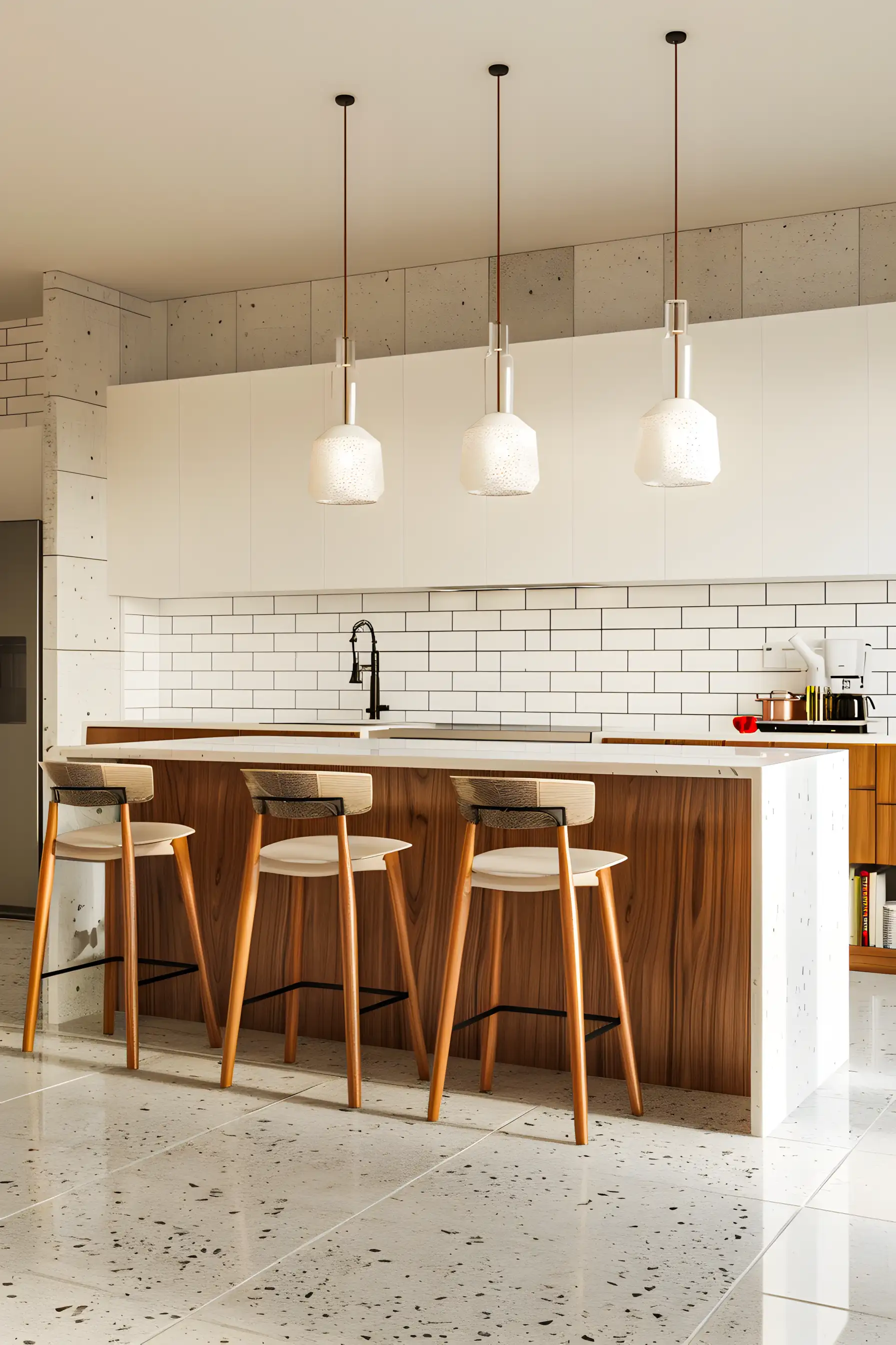 White And Wood Kitchen With Marble Countertops | Material Depot