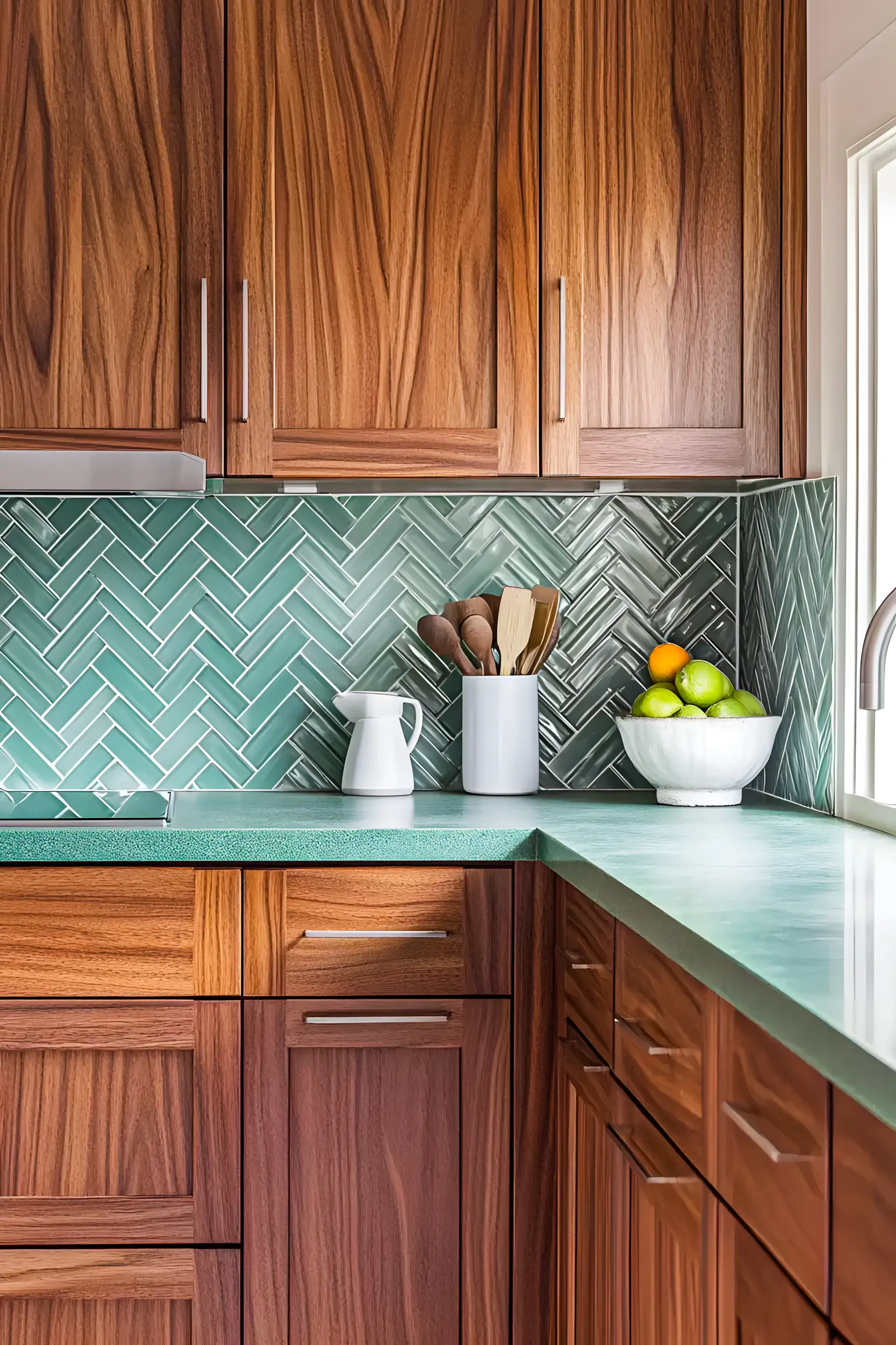 Wooden Cabinets With Geometric Backsplash | Material Depot