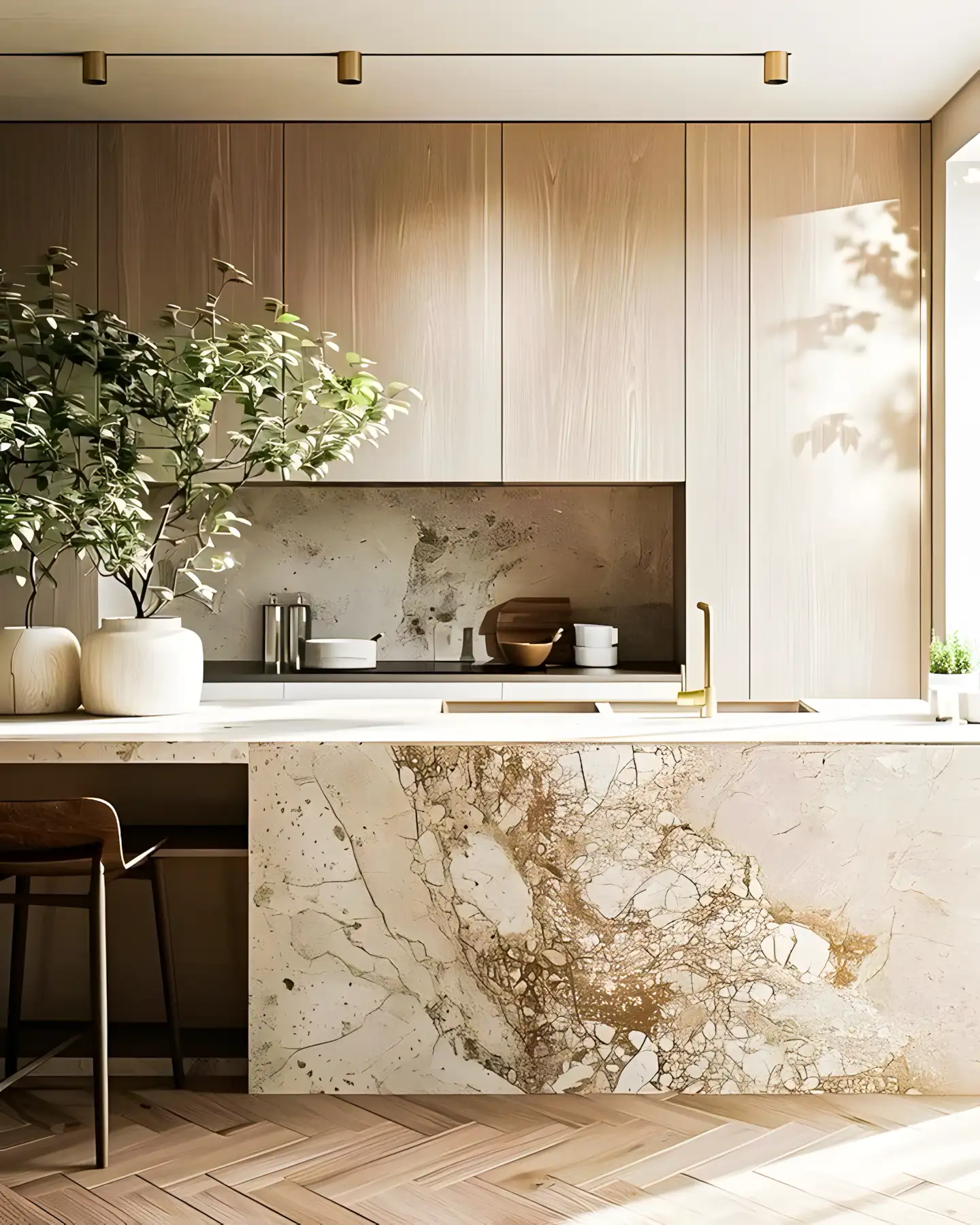 Wooden Kitchen With Marble Accents | Material Depot